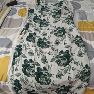 White and Green Flower Print Dress